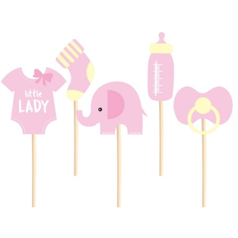 Toppery na Baby Shower dla dziewczynki słonik 5szt PartyPal Toppery na Baby Shower dla dziewczynki słonik 5szt PartyPal