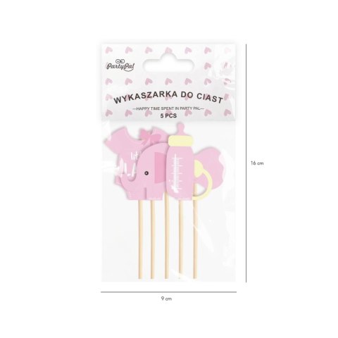 Toppery na Baby Shower dla dziewczynki słonik 5szt PartyPal Toppery na Baby Shower dla dziewczynki słonik 5szt PartyPal