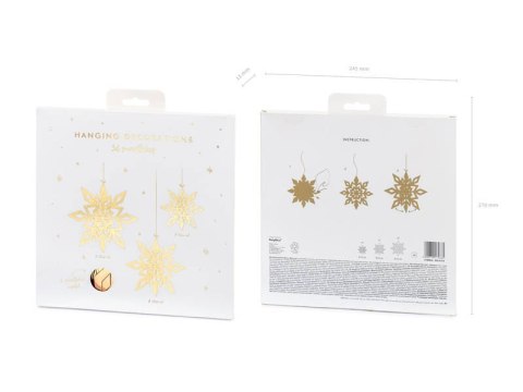 Zawieszki dekoracyjne, złote śnieżynki 15-25 cm, 6 szt. Partydeco Zawieszki dekoracyjne, złote śnieżynki 15-25 cm, 6 szt. Partydeco