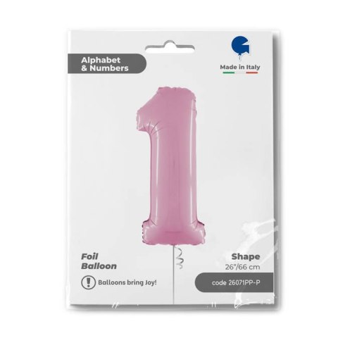 Balon Foliowy Cyfra 1 Różowa Pastel Pink, 66 cm Grabo Grabo Balon Foliowy Cyfra 1 Różowa Pastel Pink, 66 cm Grabo Grabo