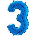Balon Foliowy Cyfra 3 Niebieski, 66 cm Grabo Grabo
