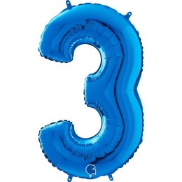 Balon Foliowy Cyfra 3 Niebieski, 66 cm Grabo Grabo