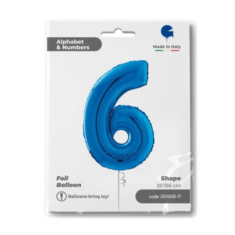 Balon Foliowy Cyfra 6 Niebieski, 66 cm Grabo Grabo Balon Foliowy Cyfra 6 Niebieski, 66 cm Grabo Grabo