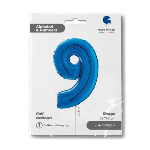 Balon Foliowy Cyfra 9 Niebieski, 66 cm Grabo Grabo Balon Foliowy Cyfra 9 Niebieski, 66 cm Grabo Grabo