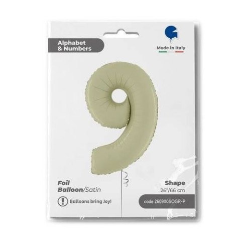 Balon Foliowy Cyfra 9 Satynowa Oliwkowa, 66 cm Grabo Grabo Balon Foliowy Cyfra 9 Satynowa Oliwkowa, 66 cm Grabo Grabo