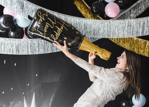 Balon foliowy Butelka Happy New Year, 39,5x98 cm Partydeco Balon foliowy Butelka Happy New Year, 39,5x98 cm Partydeco