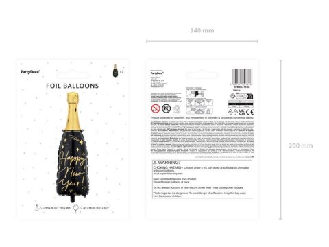 Balon foliowy Butelka Happy New Year, 39,5x98 cm Partydeco Balon foliowy Butelka Happy New Year, 39,5x98 cm Partydeco