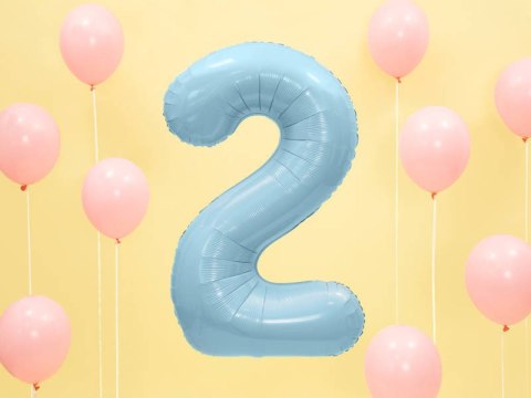 Balon foliowy Cyfra 2, 86cm, jasny niebieski Partydeco Balon foliowy Cyfra 2, 86cm, jasny niebieski Partydeco