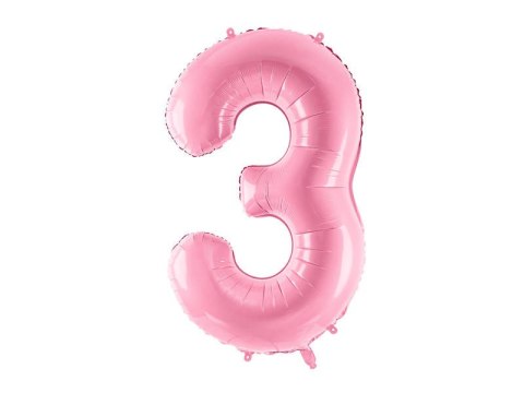 Balon foliowy Cyfra 3, 86cm, różowy Partydeco Balon foliowy Cyfra 3, 86cm, różowy Partydeco