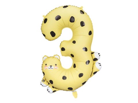 Balon foliowy Cyfra 3 - Gepard, 98 cm Partydeco Balon foliowy Cyfra 3 - Gepard, 98 cm Partydeco