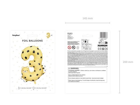 Balon foliowy Cyfra 3 - Gepard, 98 cm Partydeco Balon foliowy Cyfra 3 - Gepard, 98 cm Partydeco