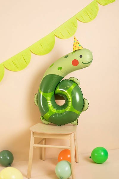 Balon foliowy Cyfra 6 - Żółw, 96 cm Partydeco Balon foliowy Cyfra 6 - Żółw, 96 cm Partydeco