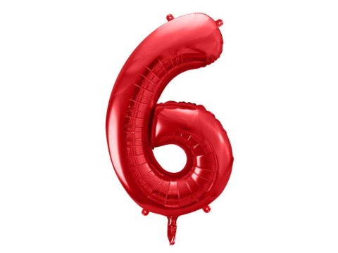 Balon foliowy Cyfra 6 czerwona, 86cm Partydeco Balon foliowy Cyfra 6 czerwona, 86cm Partydeco