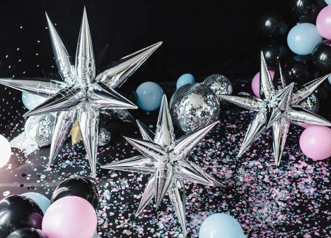 Balon foliowy Gwiazda 3D, 95cm, srebrny Partydeco Balon foliowy Gwiazda 3D, 95cm, srebrny Partydeco