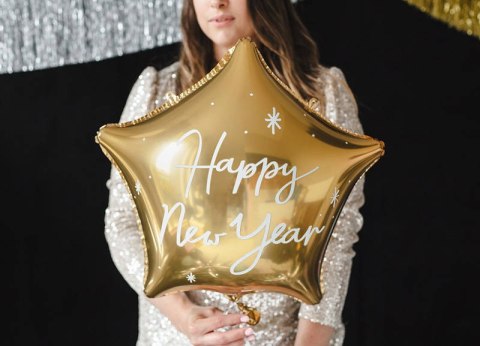 Balon foliowy Gwiazdka Happy New Year, 47x50 cm Partydeco Balon foliowy Gwiazdka Happy New Year, 47x50 cm Partydeco