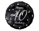 Balon foliowy Happy 40 Birthday, czarny srebrny nadruk, 46 cm Godan