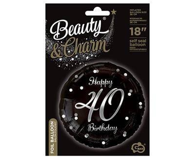 Balon foliowy Happy 40 Birthday, czarny srebrny nadruk, 46 cm Godan Balon foliowy Happy 40 Birthday, czarny srebrny nadruk, 46 cm Godan