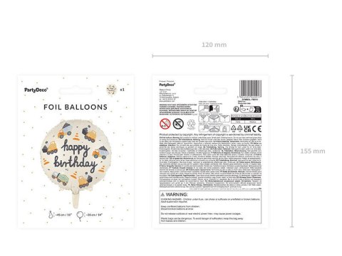 Balon foliowy Pojazdy budowlane, 45 cm Partydeco Balon foliowy Pojazdy budowlane, 45 cm Partydeco