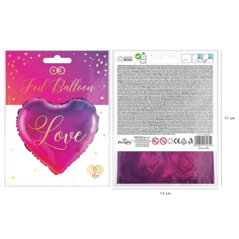 Balon foliowy fioletowo-różowy Serce "Love", 46cm PartyPal Balon foliowy fioletowo-różowy Serce "Love", 46cm PartyPal