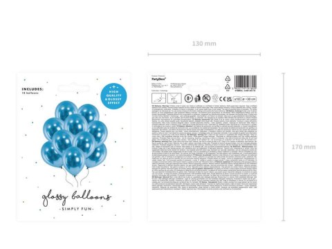 Balony lateksowe Glossy, Chrome, Niebieskie, 30cm, 10 szt. Partydeco Balony lateksowe Glossy, Chrome, Niebieskie, 30cm, 10 szt. Partydeco