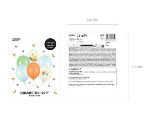 Balony lateksowe Pojazdy budowlane, 30cm, 6 szt. Partydeco Balony lateksowe Pojazdy budowlane, 30cm, 6 szt. Partydeco