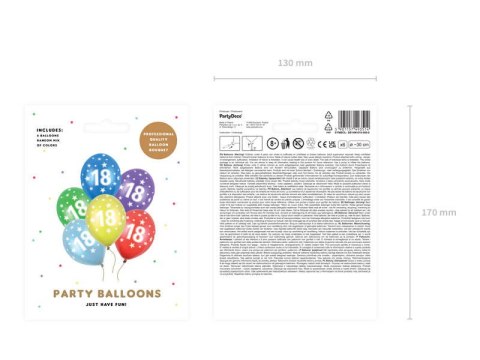 Balony lateksowe z Cyfrą 18, 30cm, Metaliczne, mix (1 op. / 6 szt.) Partydeco Balony lateksowe z Cyfrą 18, 30cm, Metaliczne, mix (1 op. / 6 szt.) Partydeco