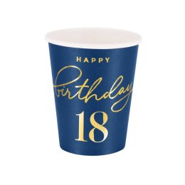 Kubeczki Happy Birthday 18, granatowy 220ml 6szt. PartyPal