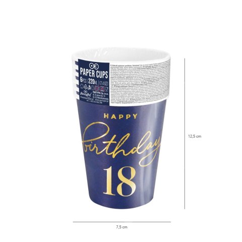 Kubeczki Happy Birthday 18, granatowy 220ml 6szt. PartyPal Kubeczki Happy Birthday 18, granatowy 220ml 6szt. PartyPal