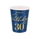 Kubeczki Happy Birthday 30, granatowy 220ml 6szt. PartyPal