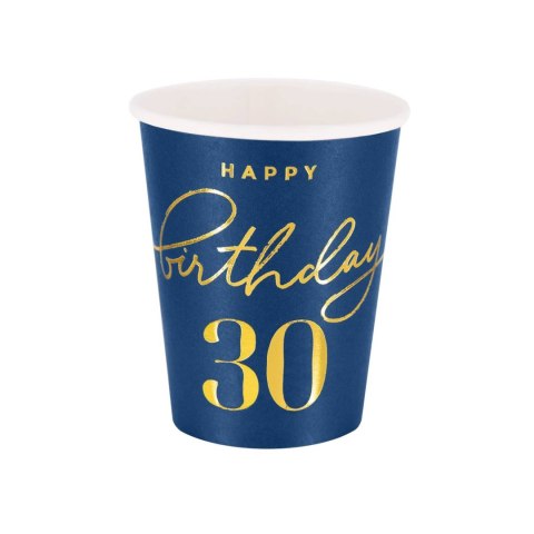 Kubeczki Happy Birthday 30, granatowy 220ml 6szt. PartyPal Kubeczki Happy Birthday 30, granatowy 220ml 6szt. PartyPal