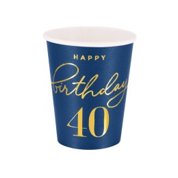 Kubeczki Happy Birthday 40, granatowy 220ml 6szt. PartyPal