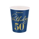 Kubeczki Happy Birthday 50, granatowy 220ml 6szt. PartyPal