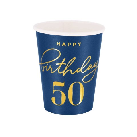 Kubeczki Happy Birthday 50, granatowy 220ml 6szt. PartyPal Kubeczki Happy Birthday 50, granatowy 220ml 6szt. PartyPal