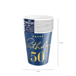 Kubeczki Happy Birthday 50, granatowy 220ml 6szt. PartyPal