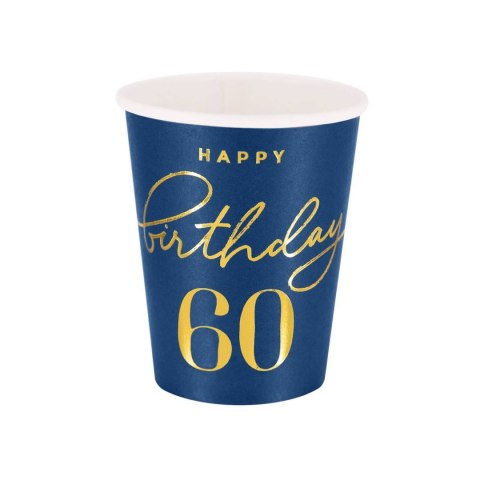 Kubeczki Happy Birthday 60, granatowy 220ml 6szt. PartyPal Kubeczki Happy Birthday 60, granatowy 220ml 6szt. PartyPal