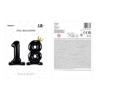 Stojący balon foliowy liczba 18 urodziny, 84 cm, czarny Partydeco Stojący balon foliowy liczba 18 urodziny, 84 cm, czarny Partydeco