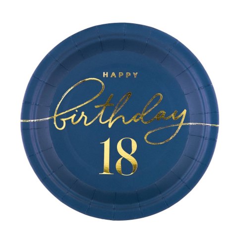 Talerzyk papierowy Happy Birthday 18, granatowy 18cm 6szt. PartyPal Talerzyk papierowy Happy Birthday 18, granatowy 18cm 6szt. PartyPal