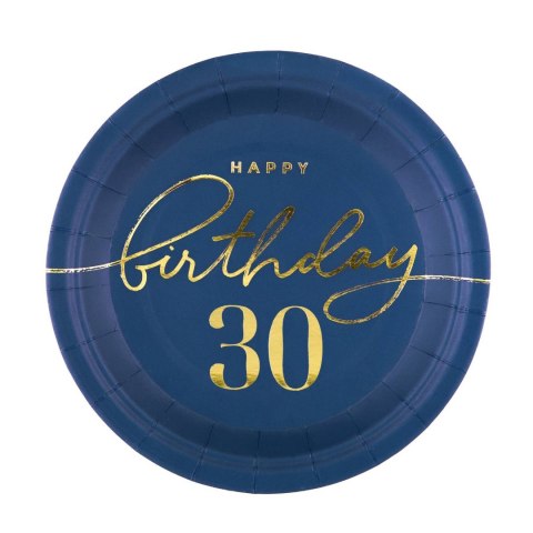 Talerzyk papierowy Happy Birthday 30, granatowy 18cm 6szt. PartyPal Talerzyk papierowy Happy Birthday 30, granatowy 18cm 6szt. PartyPal