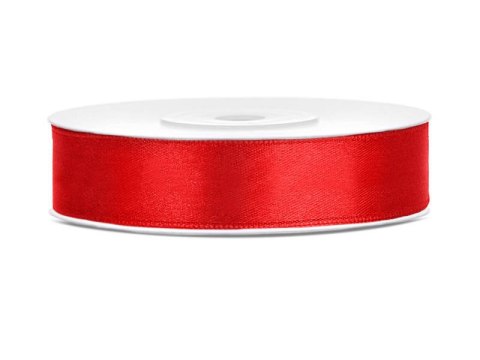 Tasiemka satynowa, wstążka czerwona, 12mm/25m Partydeco Tasiemka satynowa, wstążka czerwona, 12mm/25m Partydeco