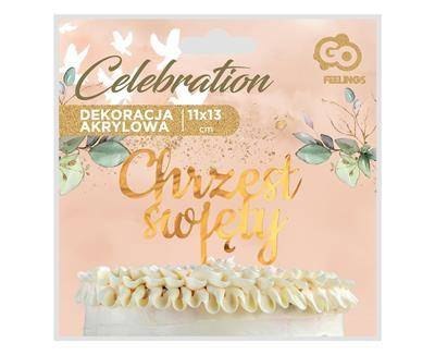 Topper na tort Chrzest Święty złoty akrylowy 11x13 cm Godan Topper na tort Chrzest Święty złoty akrylowy 11x13 cm Godan