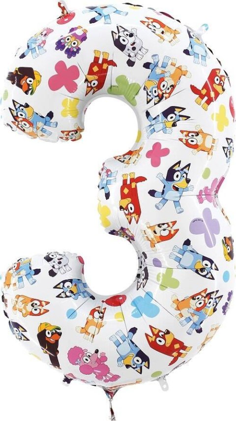 Balon Foliowy Cyfra 3, Bluey, 66 cm Grabo Grabo Balon Foliowy Cyfra 3, Bluey, 66 cm Grabo Grabo