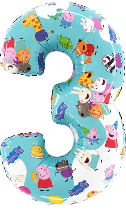 Balon Foliowy Cyfra 3, Świnka Peppa, 66 cm Grabo Grabo Balon Foliowy Cyfra 3, Świnka Peppa, 66 cm Grabo Grabo