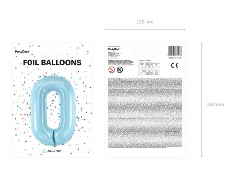 Balon foliowy Cyfra 0, 86cm, jasny niebieski Partydeco Balon foliowy Cyfra 0, 86cm, jasny niebieski Partydeco