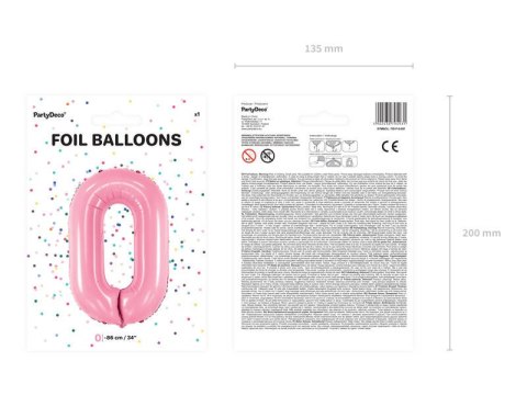 Balon foliowy Cyfra 0, 86cm, różowy Partydeco Balon foliowy Cyfra 0, 86cm, różowy Partydeco