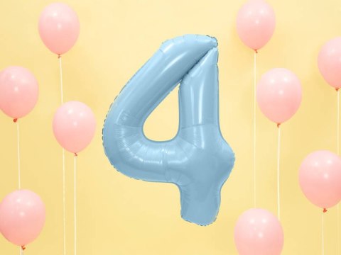 Balon foliowy Cyfra 4, 86cm, jasny niebieski Partydeco Balon foliowy Cyfra 4, 86cm, jasny niebieski Partydeco