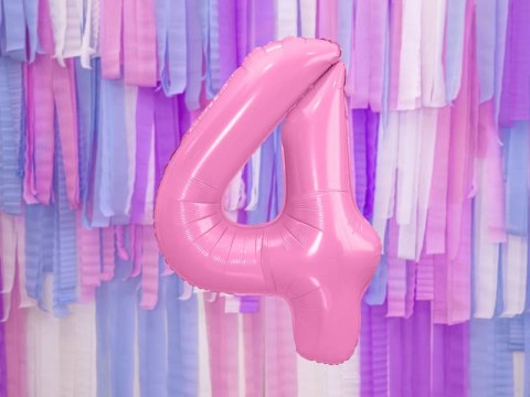 Balon foliowy Cyfra 4, 86cm, różowy Partydeco Balon foliowy Cyfra 4, 86cm, różowy Partydeco