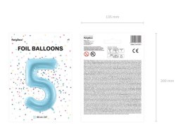 Balon foliowy Cyfra 5, 86cm, jasny niebieski Partydeco