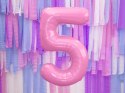 Balon foliowy Cyfra 5, 86cm, różowy Partydeco
