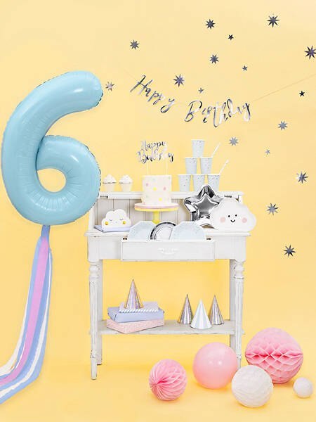 Balon foliowy Cyfra 6, 86cm, jasny niebieski Partydeco Balon foliowy Cyfra 6, 86cm, jasny niebieski Partydeco
