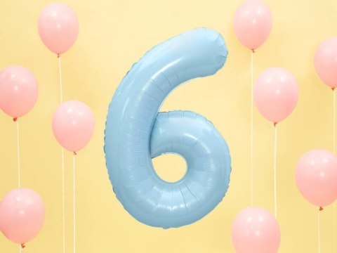 Balon foliowy Cyfra 6, 86cm, jasny niebieski Partydeco Balon foliowy Cyfra 6, 86cm, jasny niebieski Partydeco